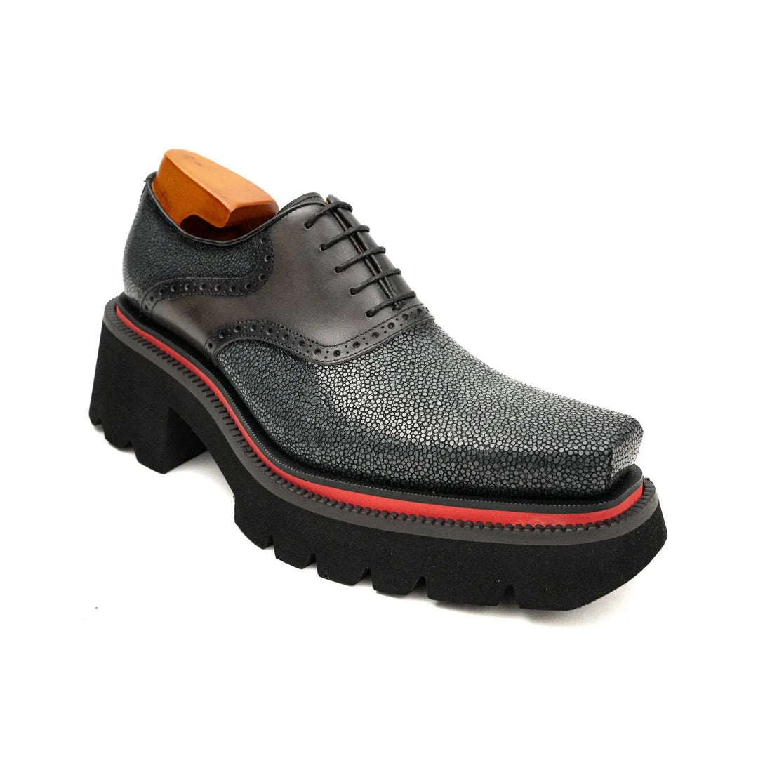 Gray Stingray Leather Oxford Shoes