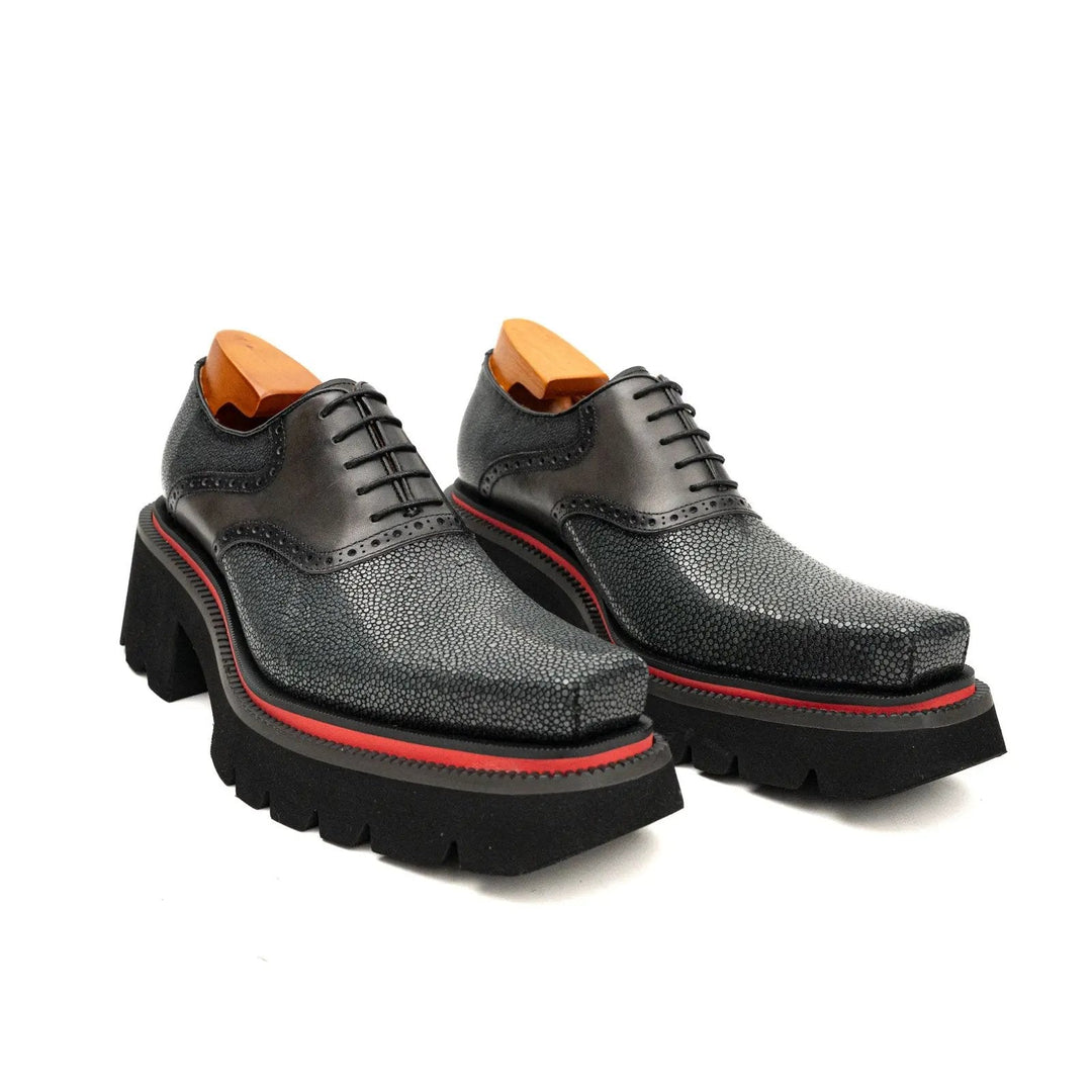 Gray Stingray Leather Oxford Shoes