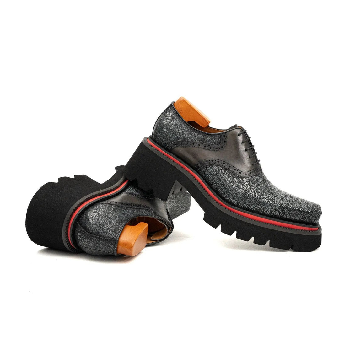 Gray Stingray Leather Oxford Shoes