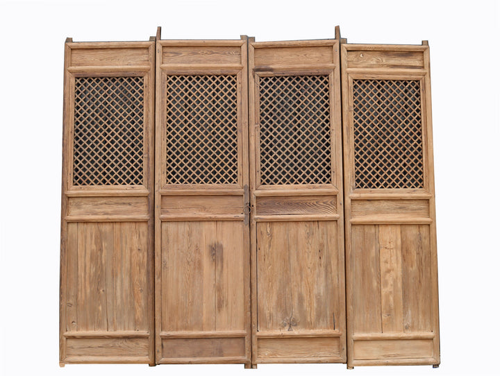 Early 19 Century Large Antique Chinese Lattice Screen Door- A Set of 4 Screen Panels