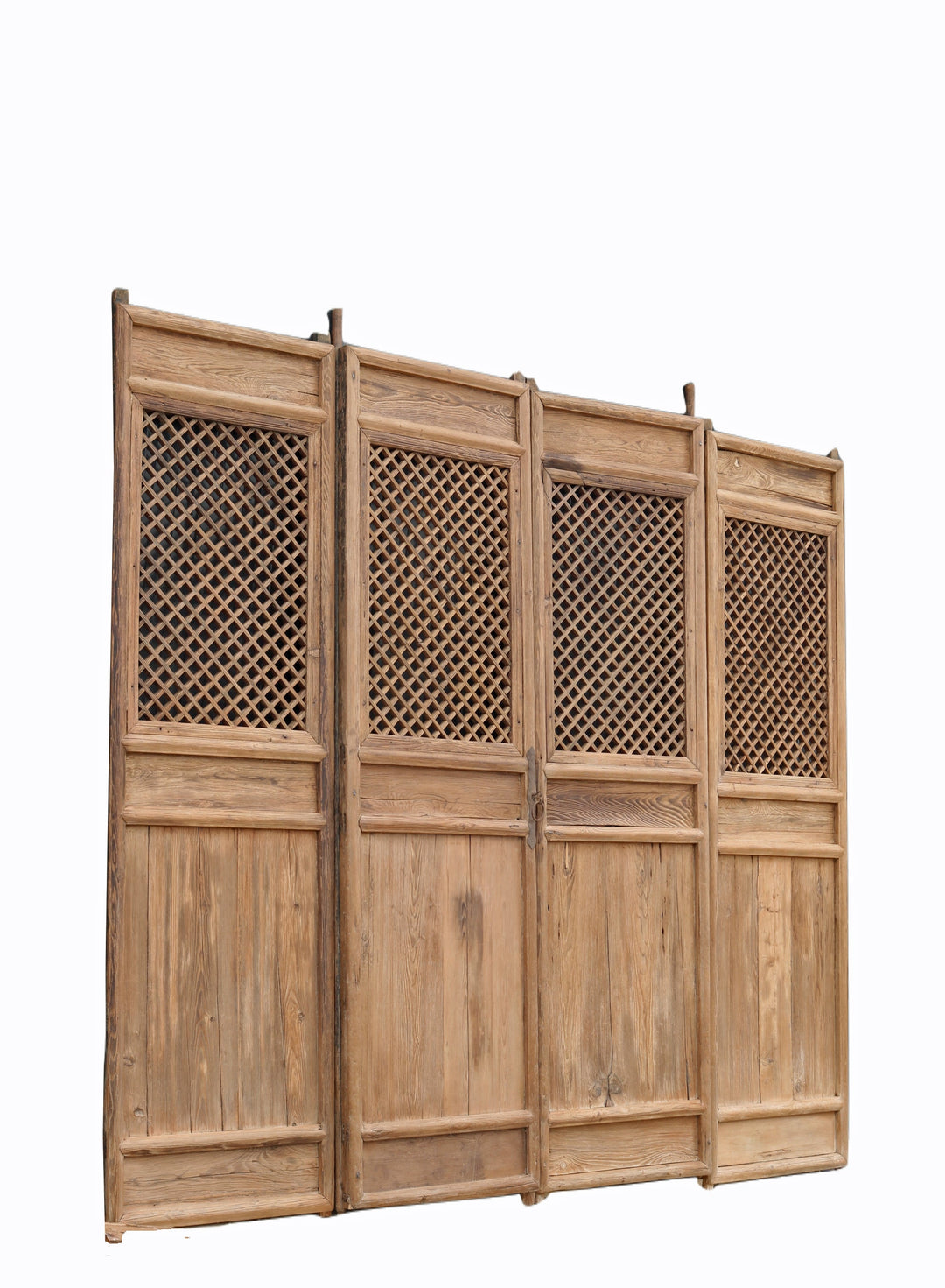 Early 19 Century Large Antique Chinese Lattice Screen Door- A Set of 4 Screen Panels