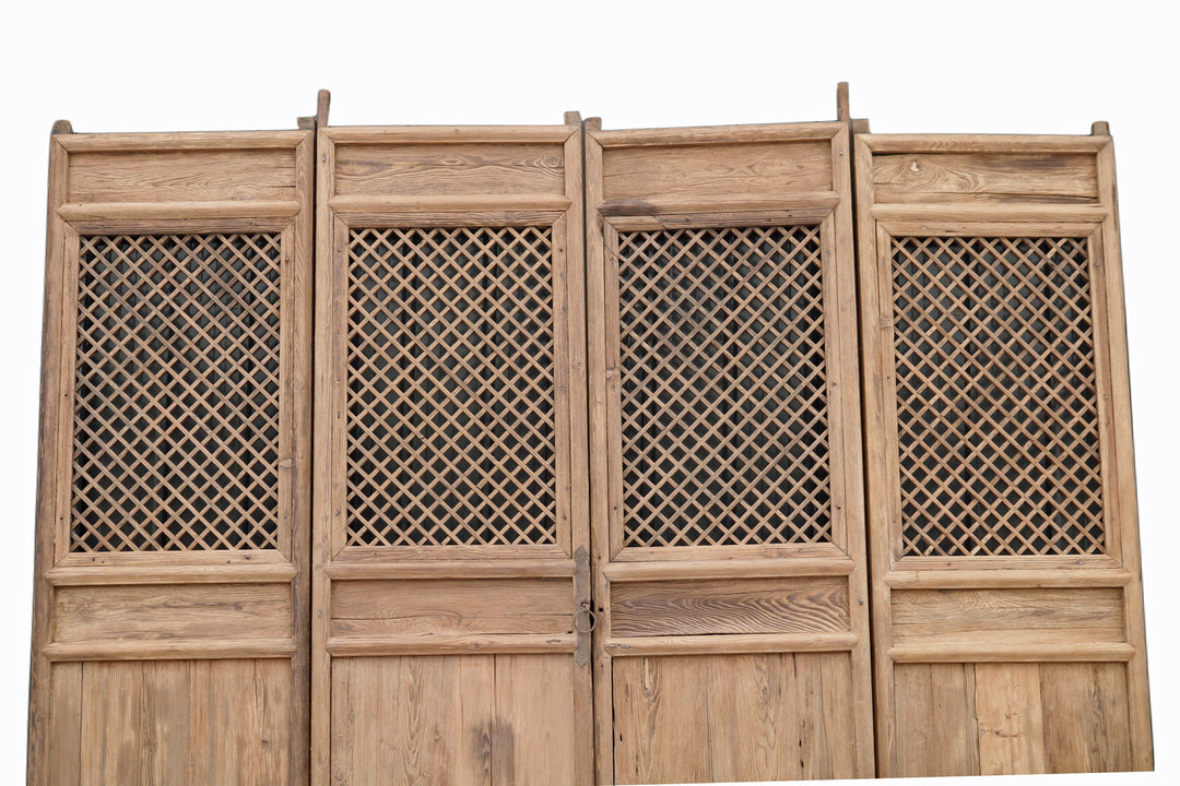 Early 19 Century Large Antique Chinese Lattice Screen Door- A Set of 4 Screen Panels