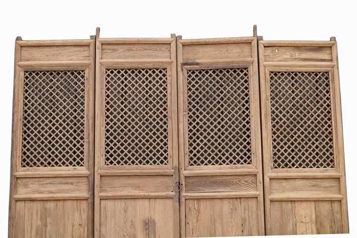 Early 19 Century Large Antique Chinese Lattice Screen Door- A Set of 4 Screen Panels