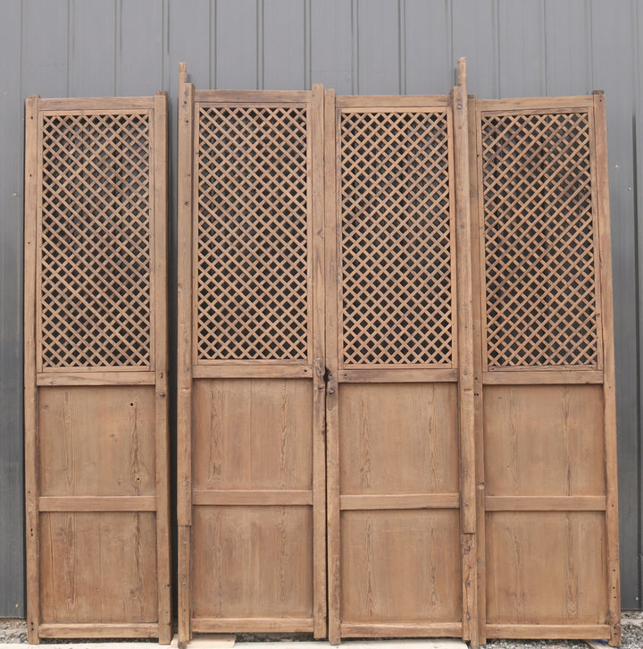 Early 19 Century Large Antique Chinese Lattice Screen Door- A Set of 4 Screen Panels