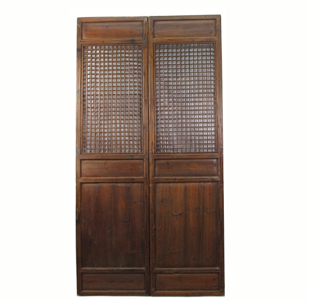 Wooden cabinet with grid design on a white background