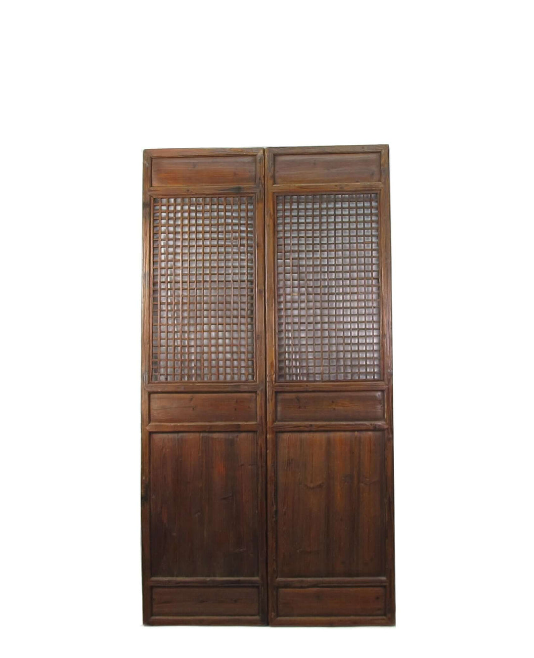 Wooden screen with lattice design on a white background