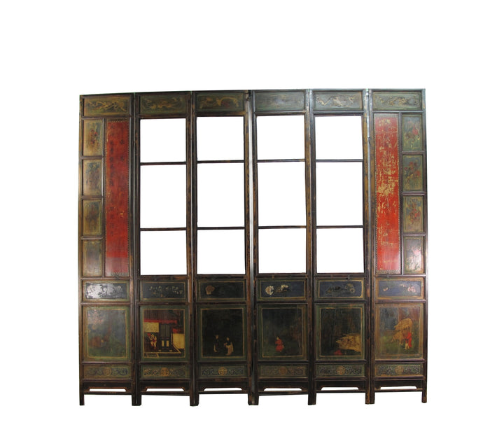 Mid 19th Century Hand Painted Room Divider - Set of 6