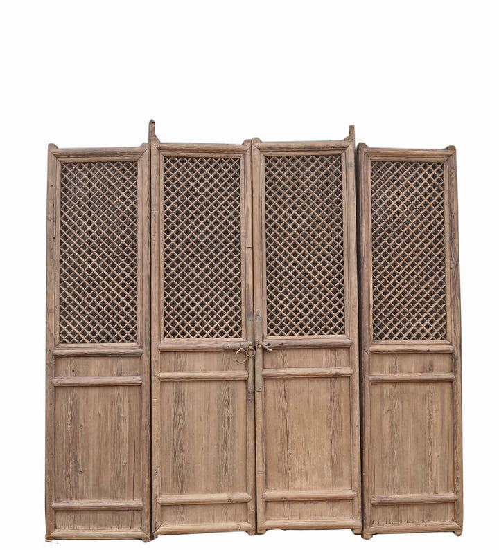 100" High Large Antique Chinese Screen Door- A set of 4 Lattice Screen Panels