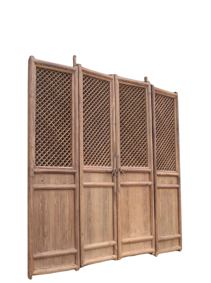 100" High Large Antique Chinese Screen Door- A set of 4 Lattice Screen Panels