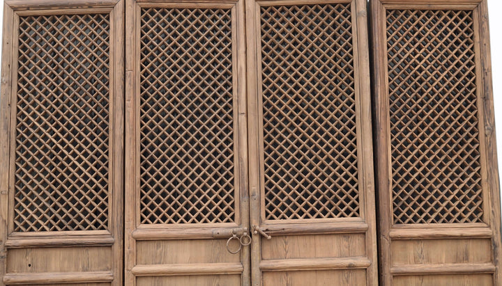 100" High Large Antique Chinese Screen Door- A set of 4 Lattice Screen Panels