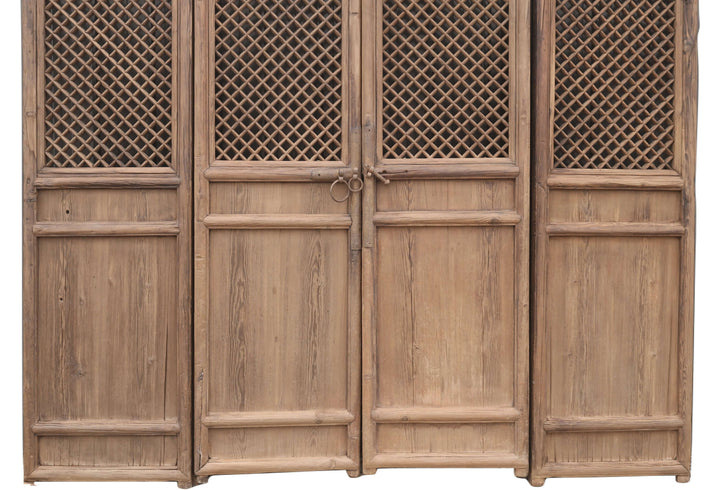 100" High Large Antique Chinese Screen Door- A set of 4 Lattice Screen Panels