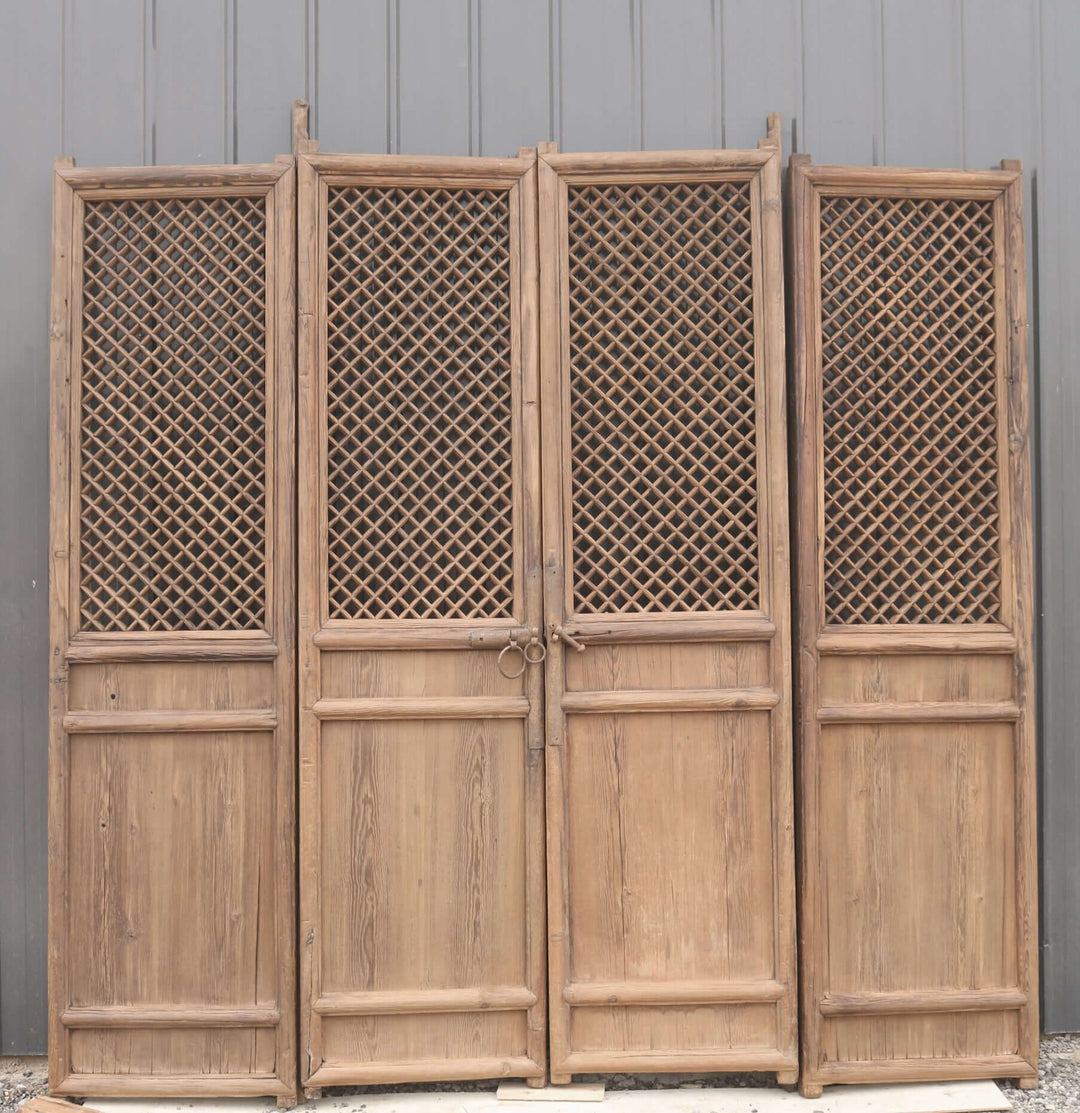 100" High Large Antique Chinese Screen Door- A set of 4 Lattice Screen Panels