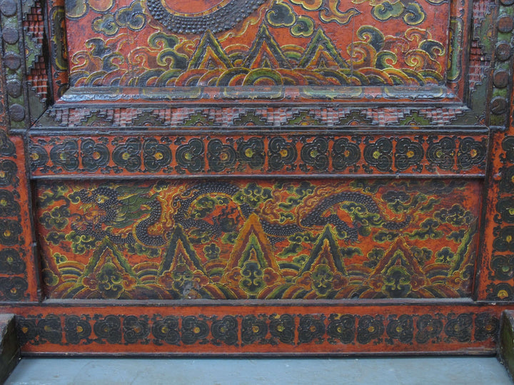 Embossed Flying Dragons Tibetan Wall Art or Room Divider or Head Board