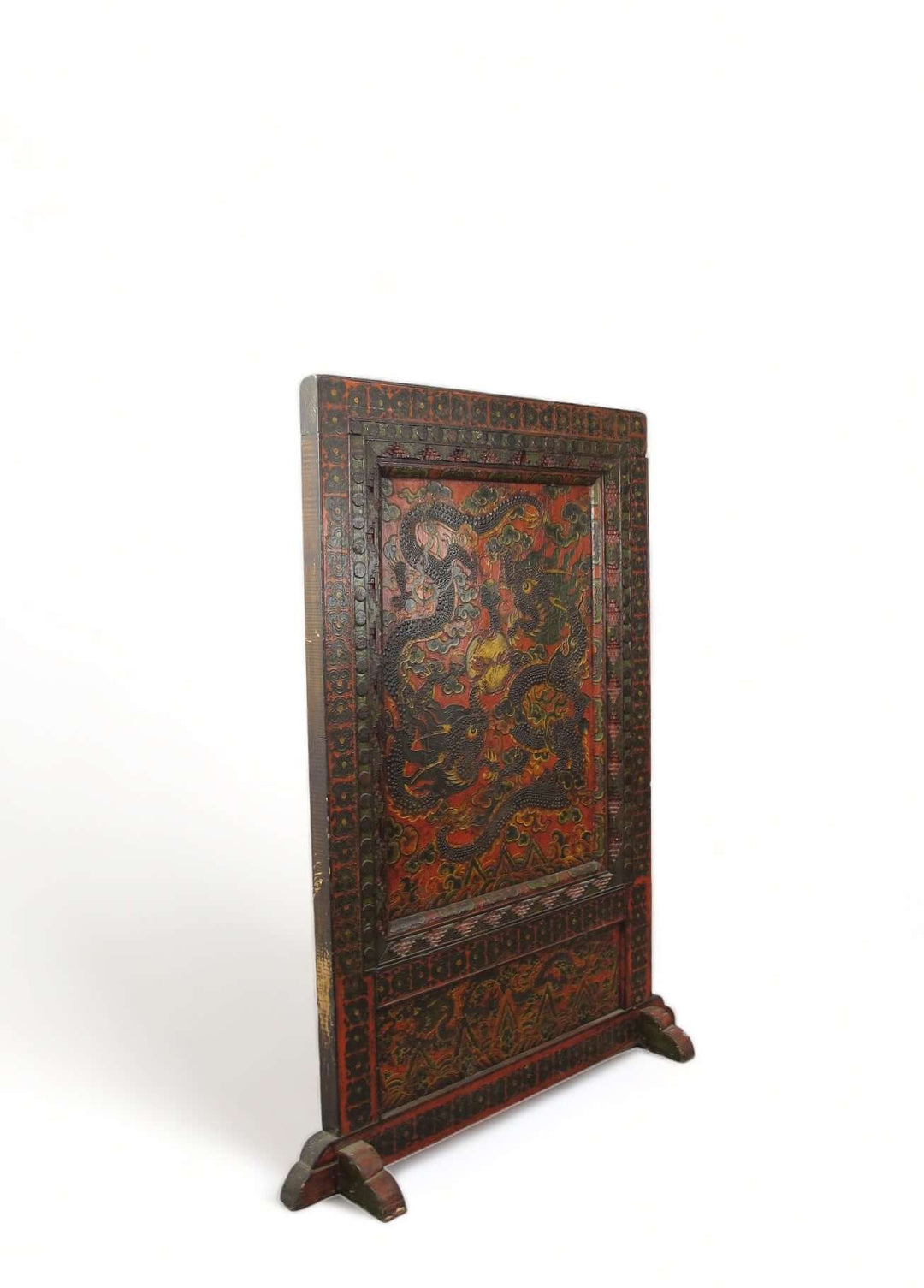 Embossed Flying Dragons Tibetan Wall Art or Room Divider or Head Board