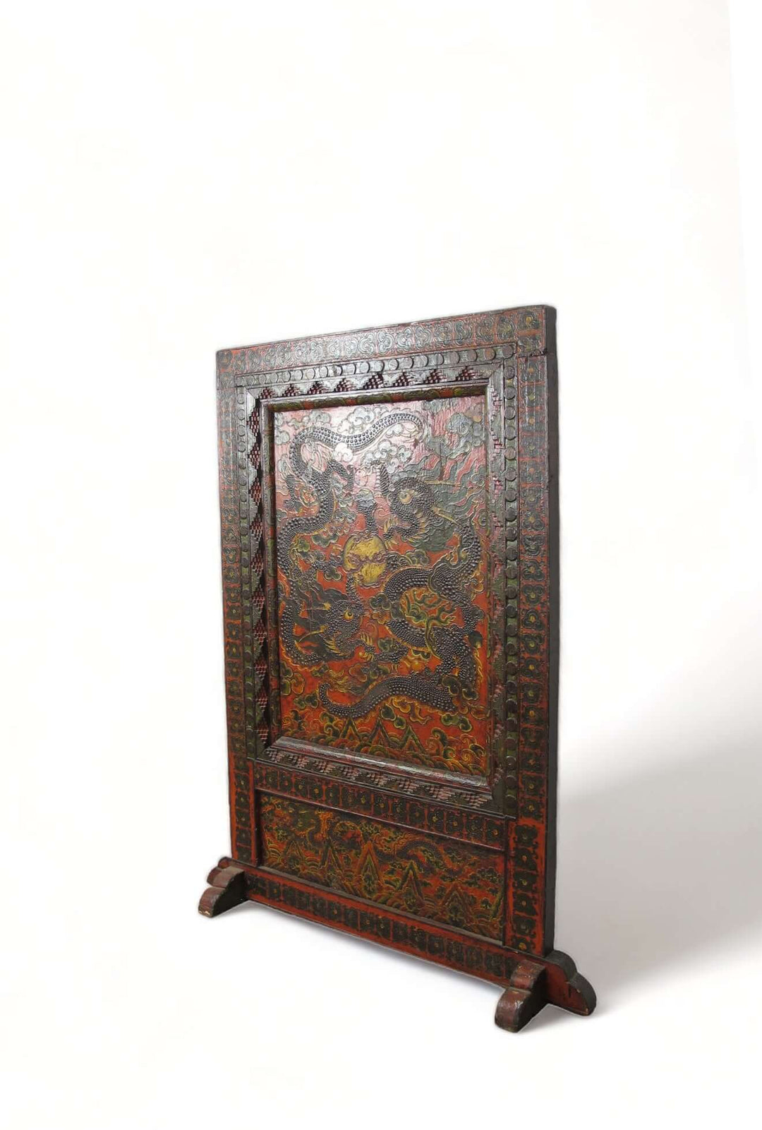 Embossed Flying Dragons Tibetan Wall Art or Room Divider or Head Board
