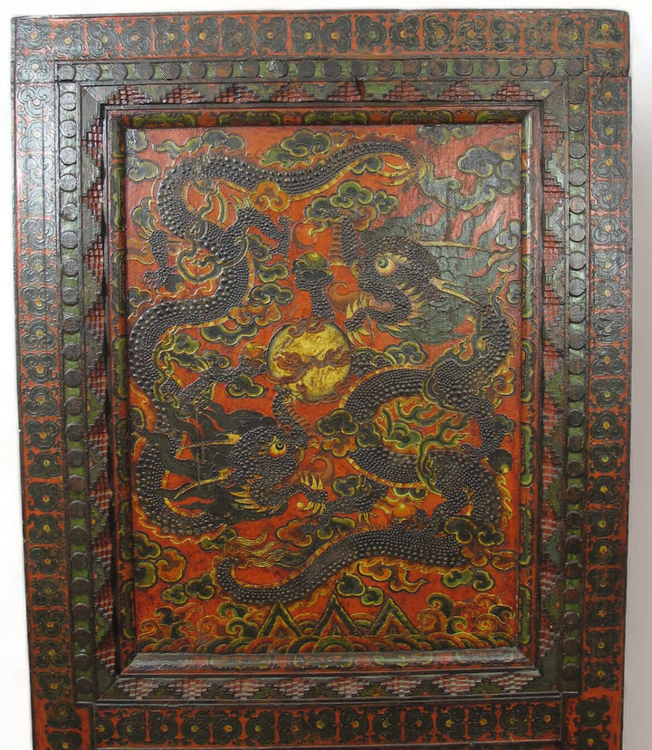 Embossed Flying Dragons Tibetan Wall Art or Room Divider or Head Board