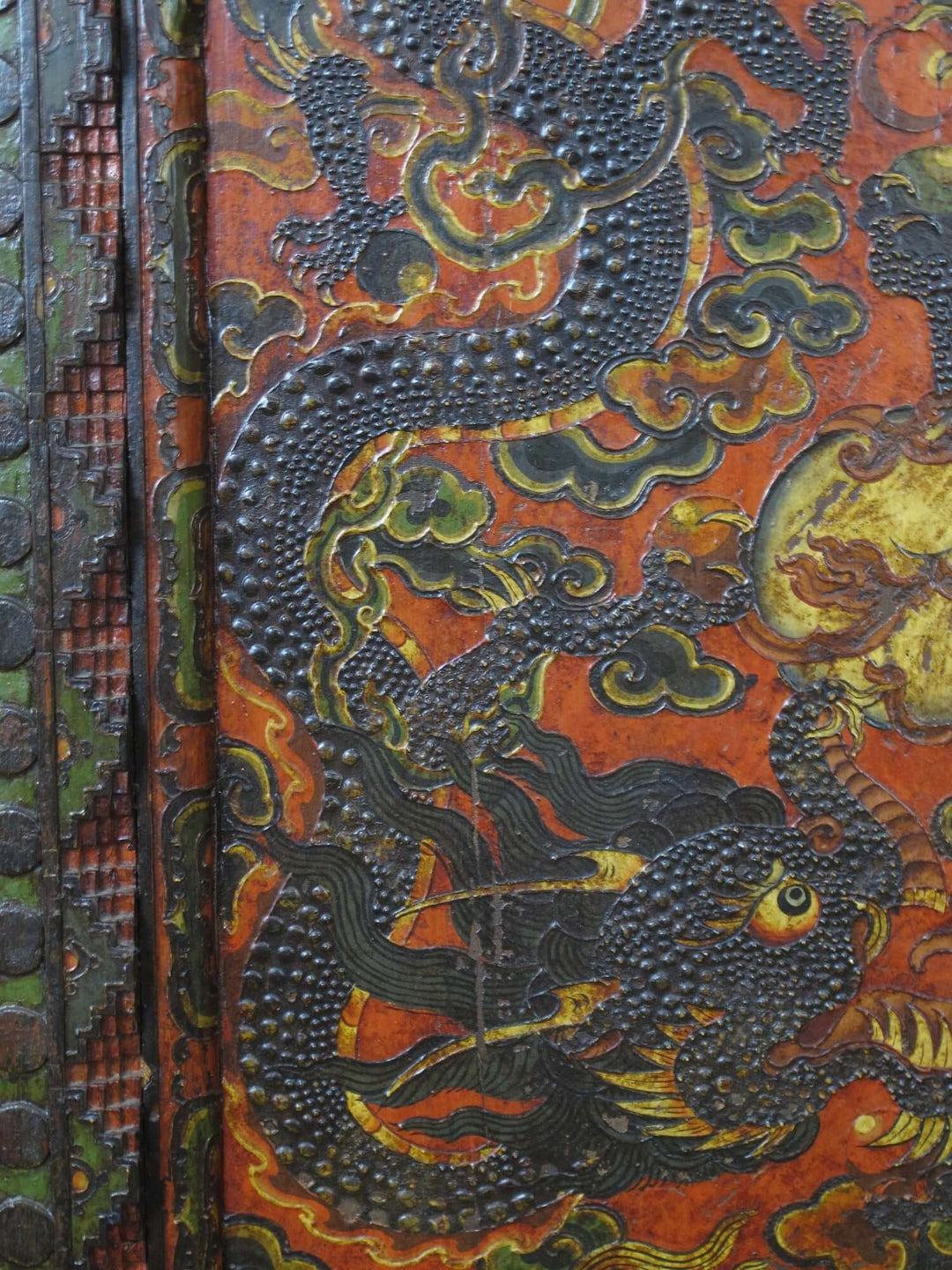 Embossed Flying Dragons Tibetan Wall Art or Room Divider or Head Board