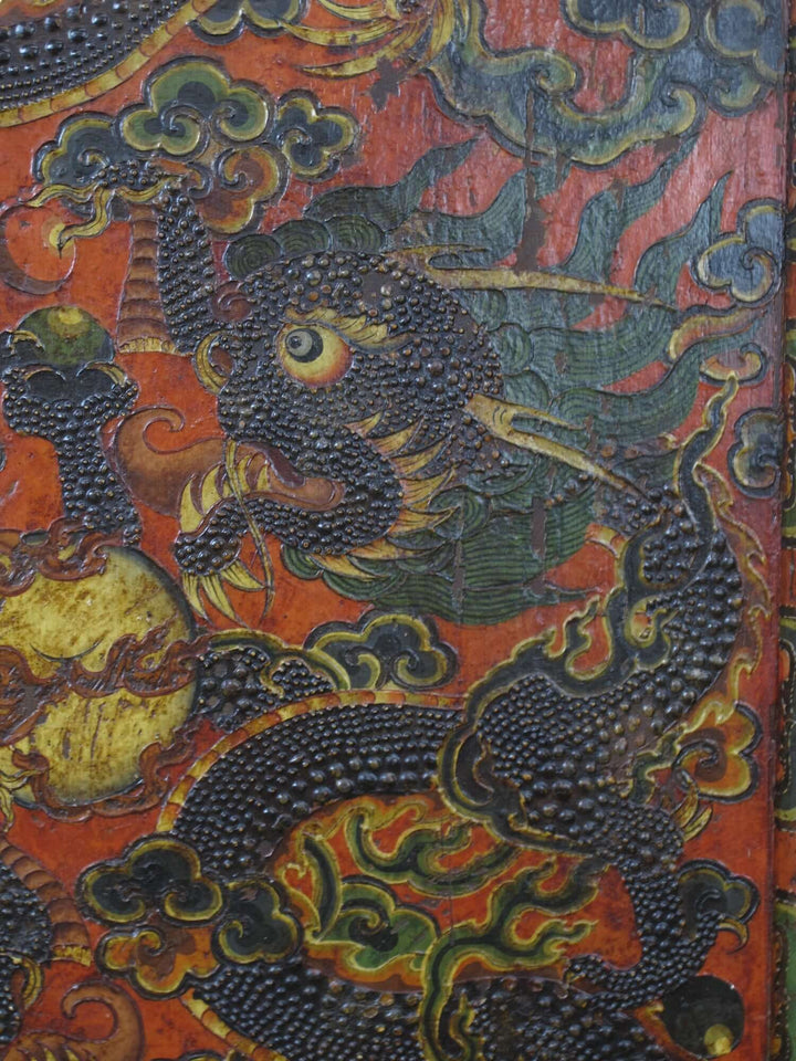 Embossed Flying Dragons Tibetan Wall Art or Room Divider or Head Board