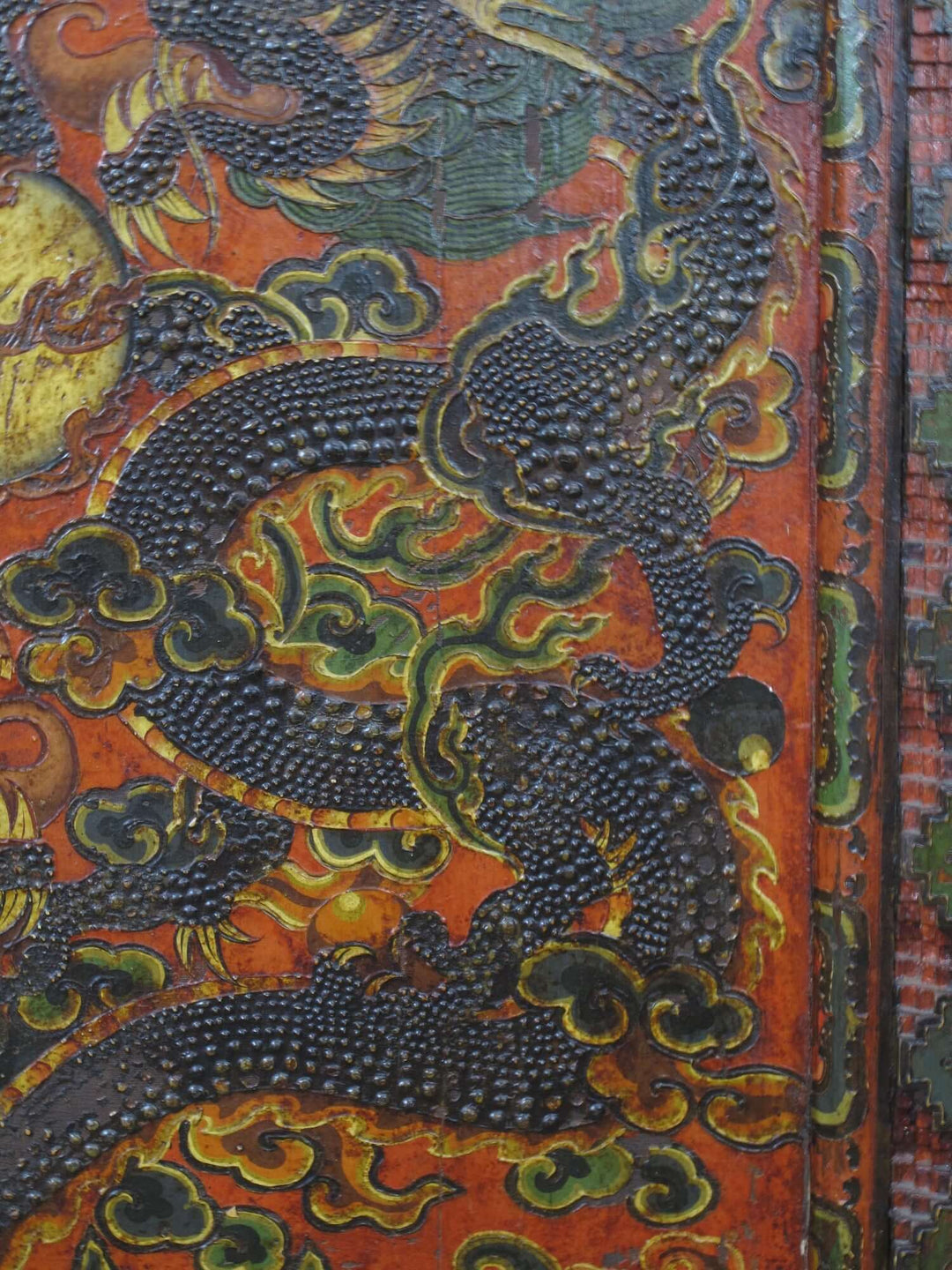 Embossed Flying Dragons Tibetan Wall Art or Room Divider or Head Board