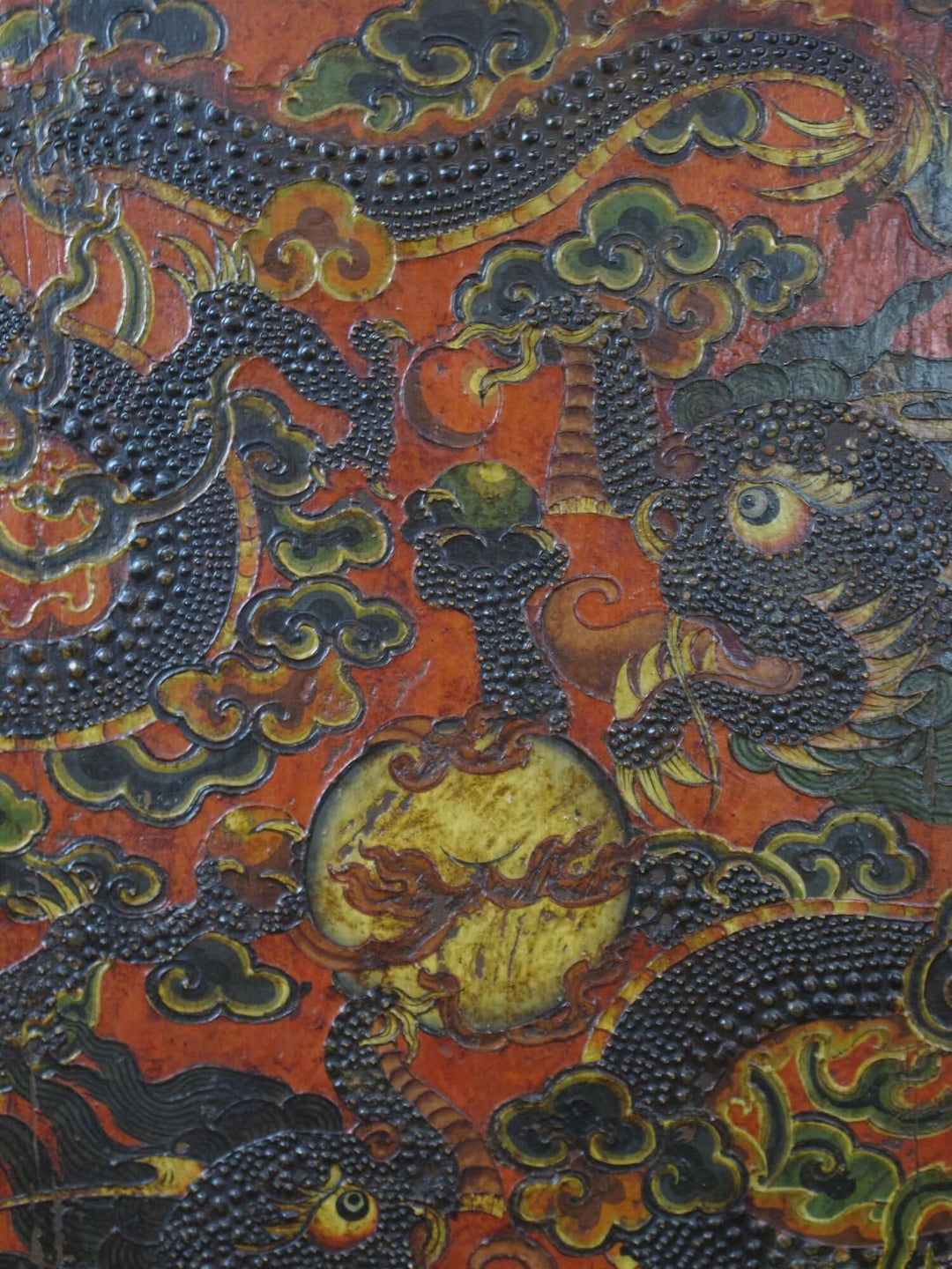 Embossed Flying Dragons Tibetan Wall Art or Room Divider or Head Board