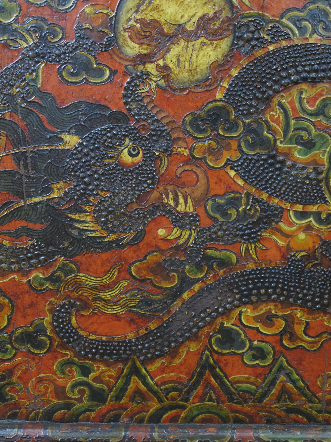 Embossed Flying Dragons Tibetan Wall Art or Room Divider or Head Board