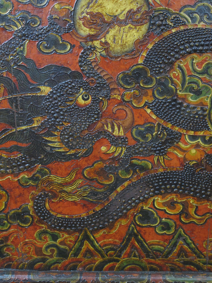 Embossed Flying Dragons Tibetan Wall Art or Room Divider or Head Board