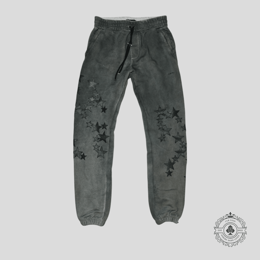 Amiri Chemist Leather Star Patch Sweatpants in Grey