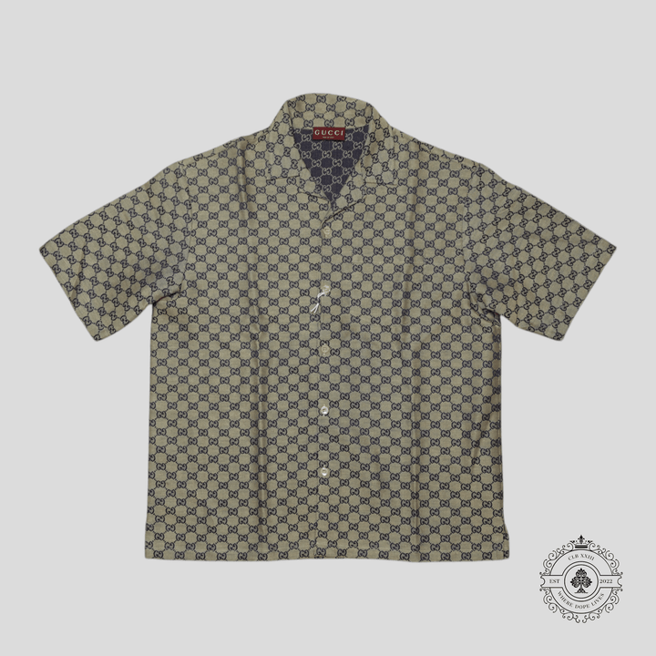 Gucci Summer GG Supreme Button Up Shirt in Brown/Blue