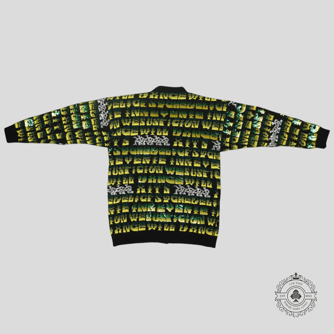 Celine Sequin Jacquard Knit Cardigan in Black/Green