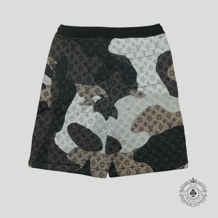 Louis Vuitton Patchwork Portrait Monogram Shorts in Black/Grey/Brown