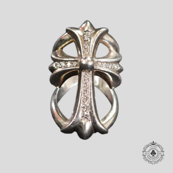 Chrome Hearts Diamond Embellished Infinity Cross Ring in Silver