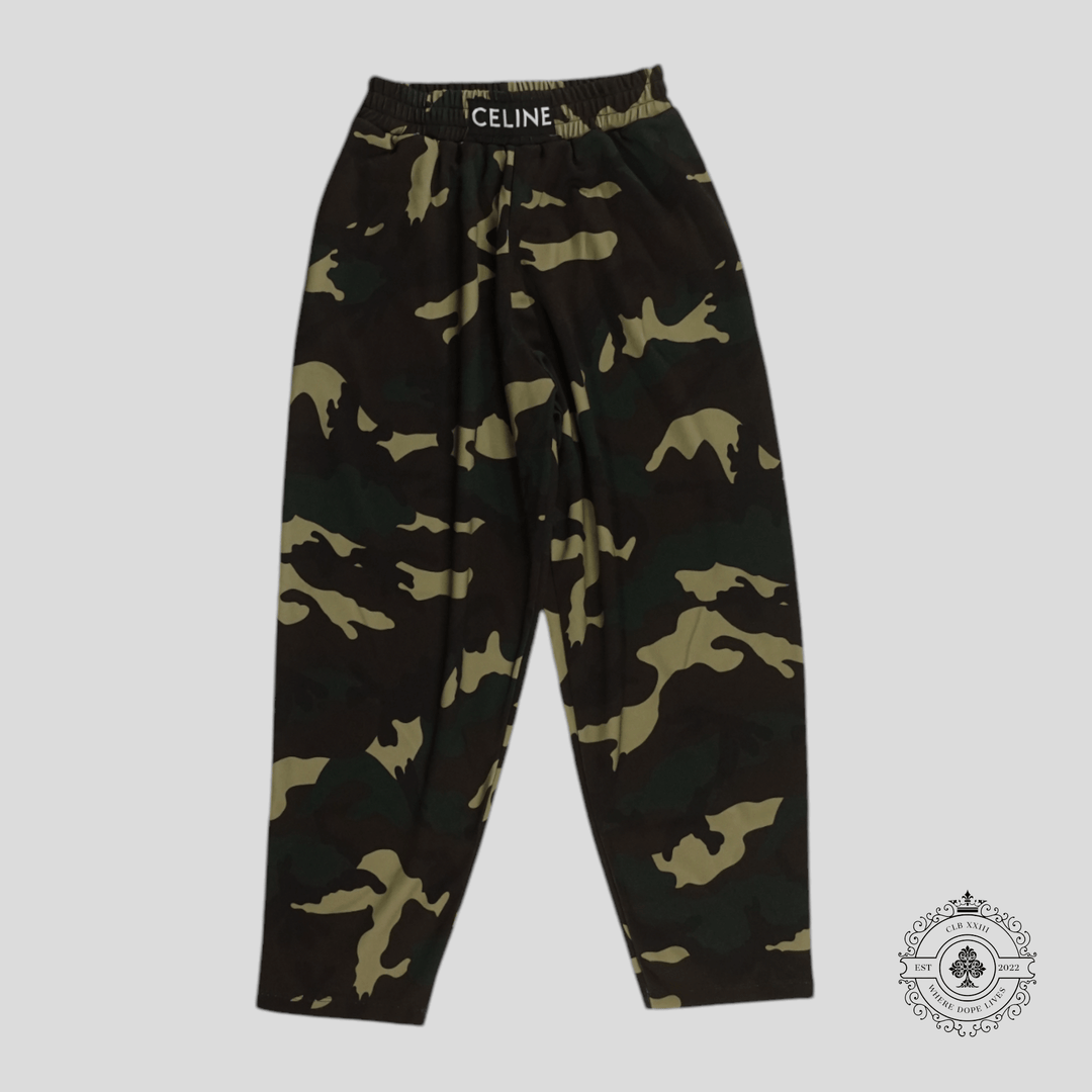 Celine Waistband Logo Sweatpants in Camo