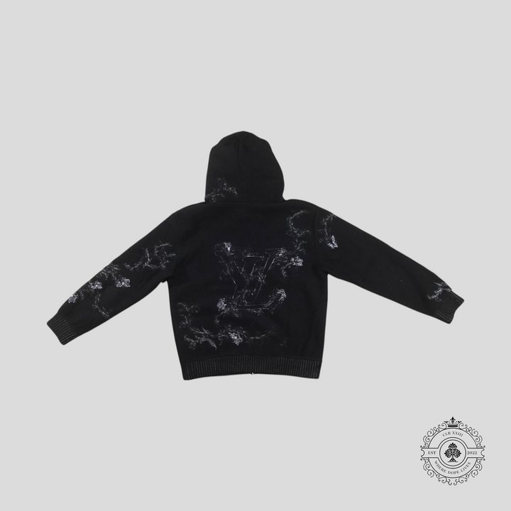 Louis Vuitton Flower Embroidered Zip Up Hoodie in Navy Blue