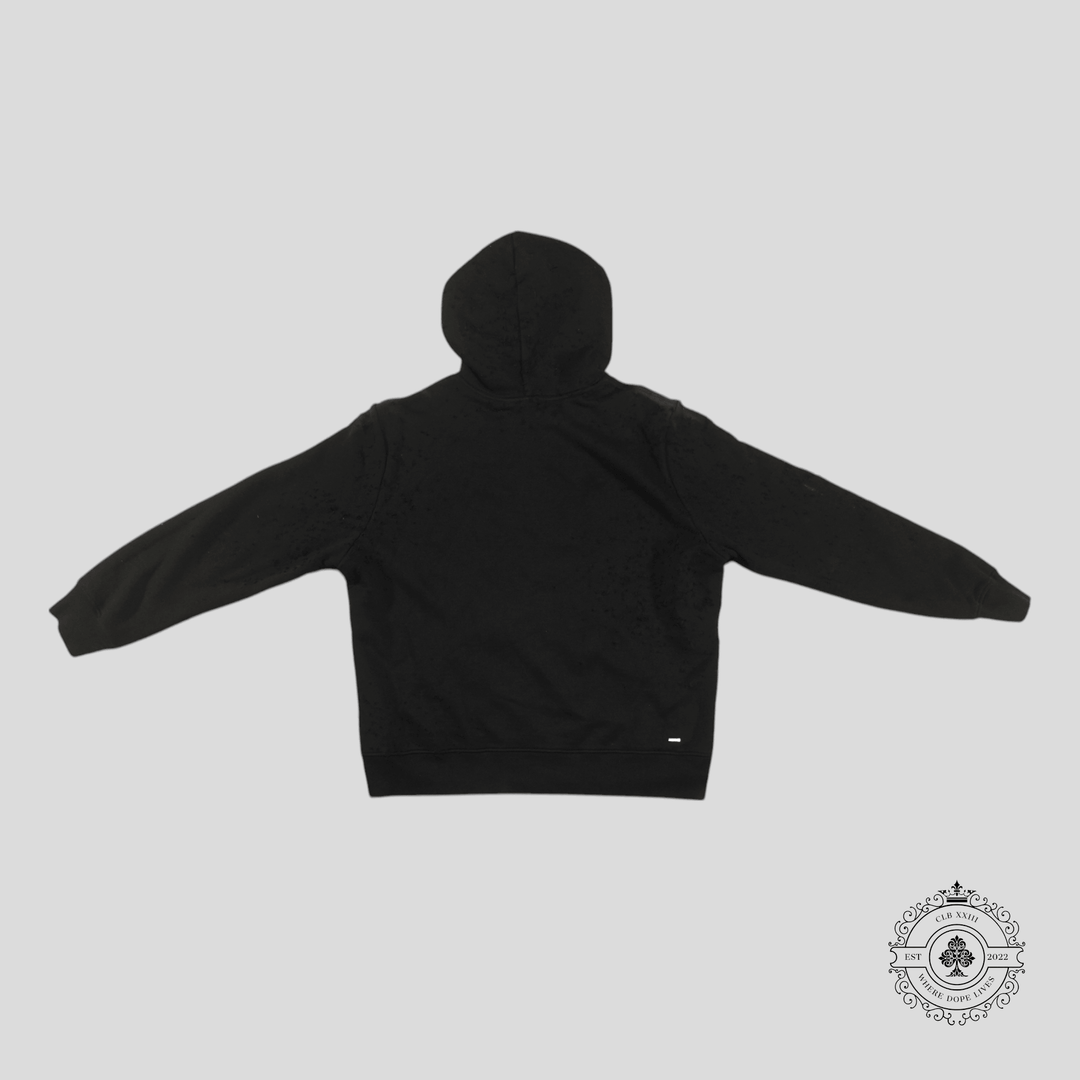 Amiri Shotgun Distressed Shoulder Bleached Zip Up Hoodie in Black