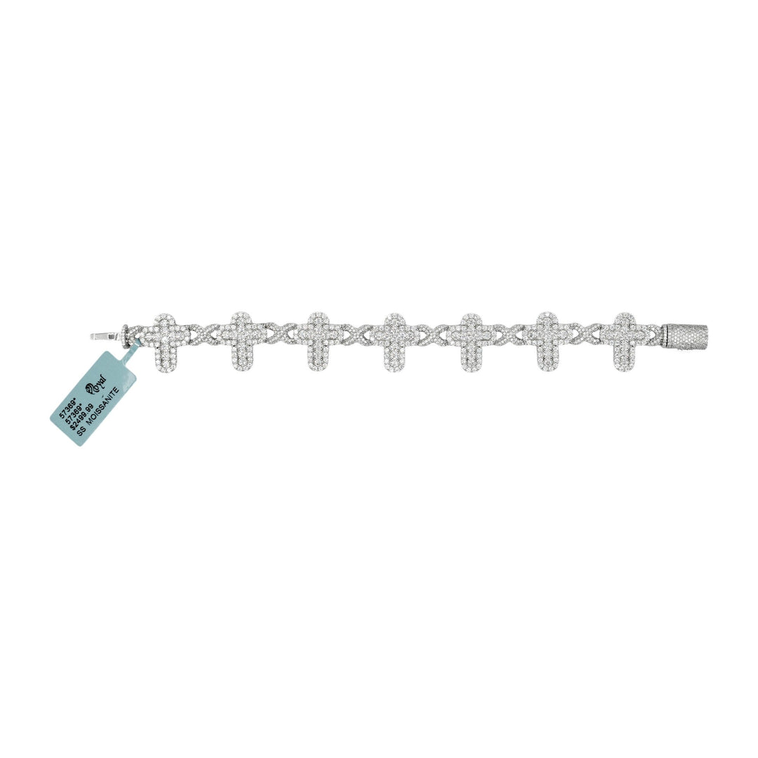 925 Silver Moissanite Infinity Cross Bracelet – 8"