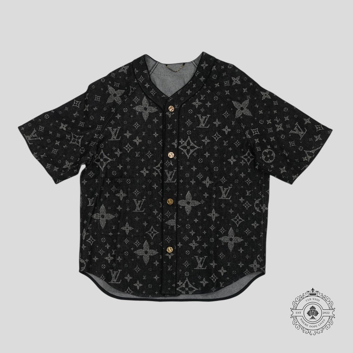 Louis Vuitton Discharged Monogram Baseball Shirt in Black