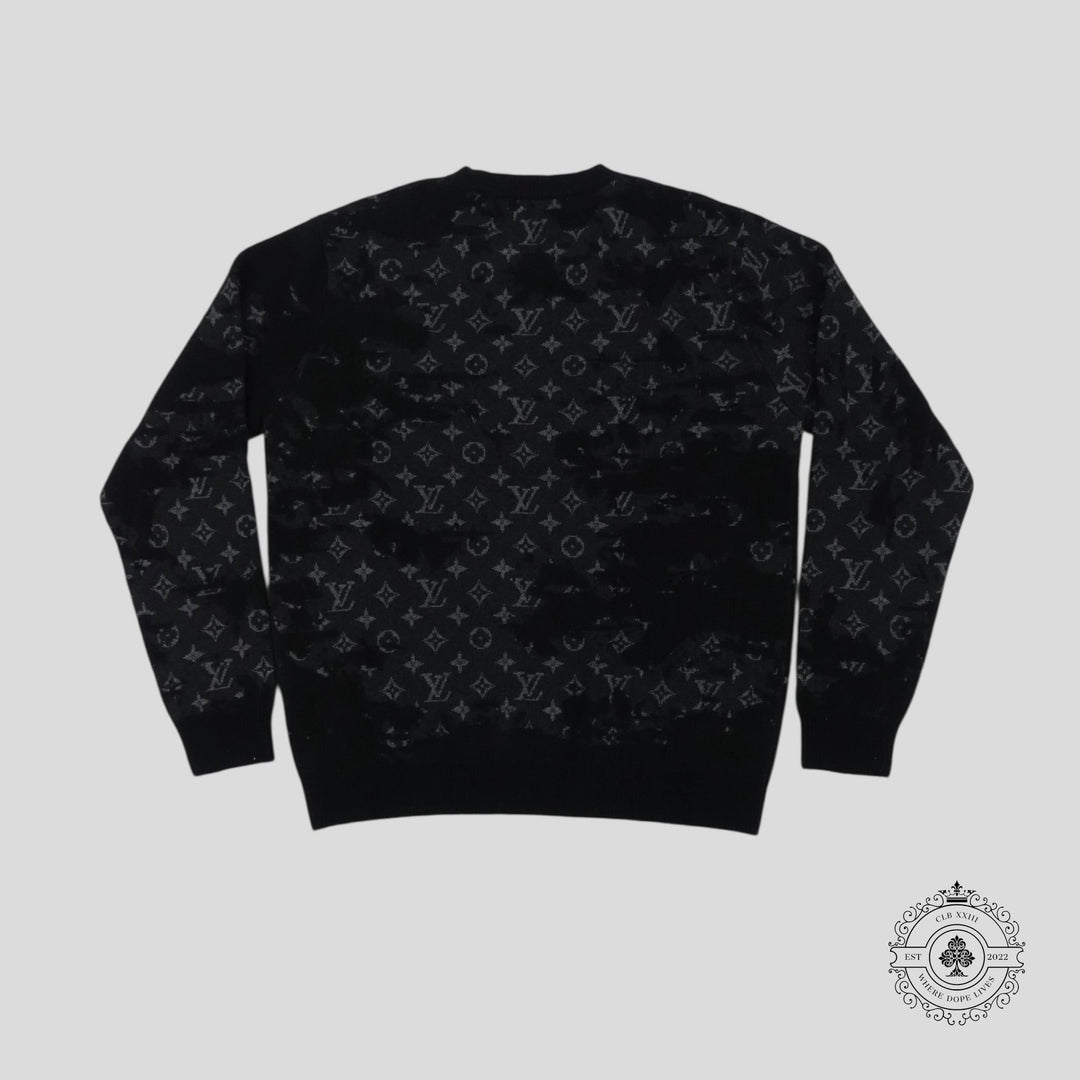 Louis Vuitton Distressed Flock Monogram Sweater in Black