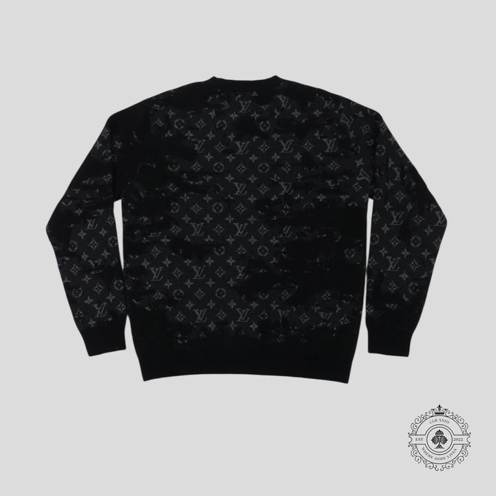 Louis Vuitton Distressed Flock Monogram Sweater in Black