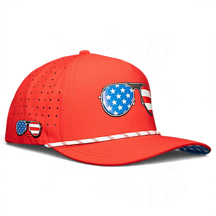Red, White &amp; View Golf Hat | Snapback Cap | Built-in Magnetic Ball Marker Holder + Marker Included | Adjustable USA Shades