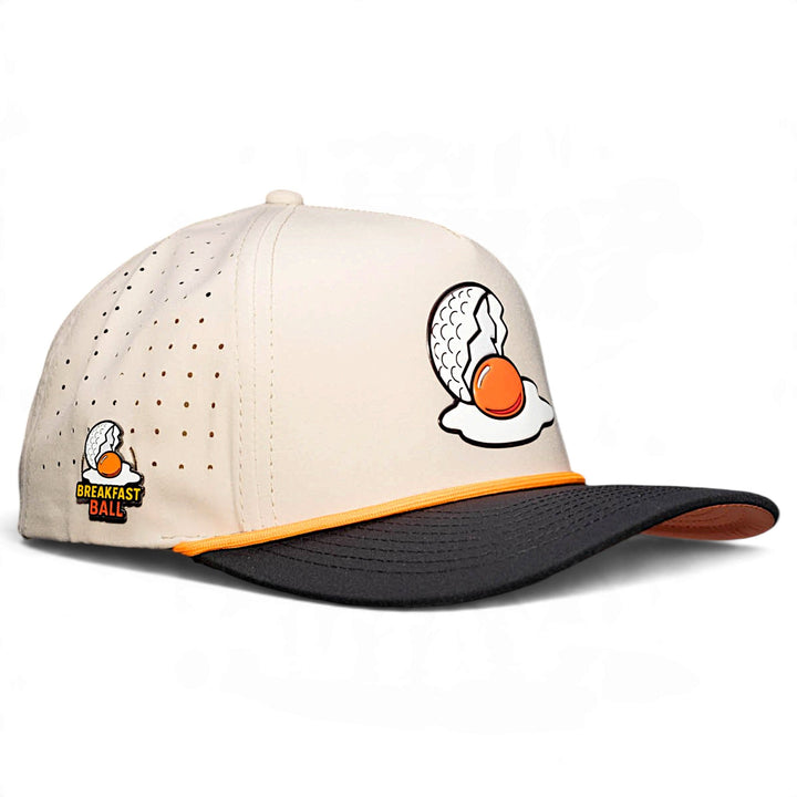 Breakfast Ball Golf Hat | Snapback Cap | Built-in Magnetic Ball Marker Holder + Marker Included | Breakfast Ball | Adjustable | Mulligan Tan
