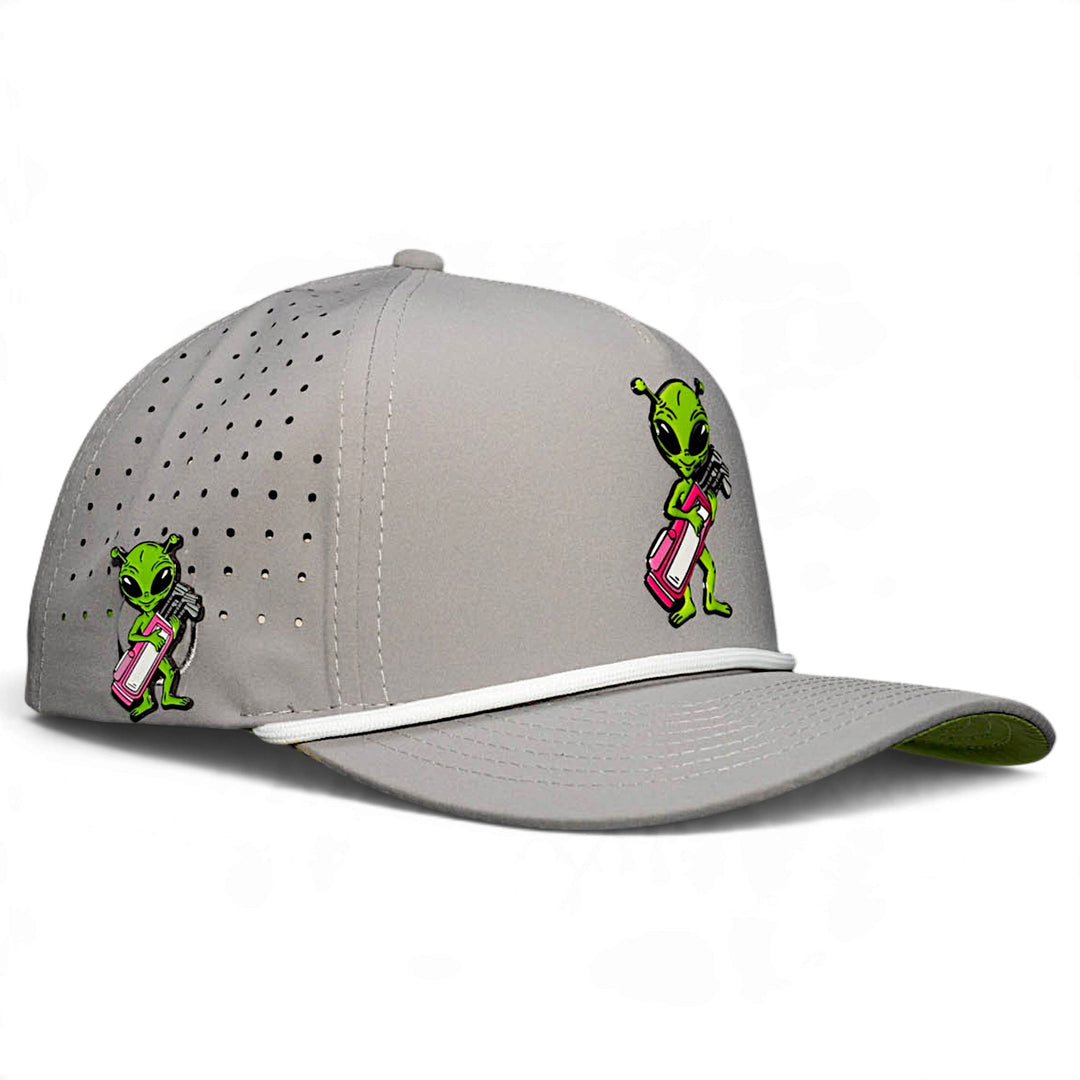 Alien Caddy Golf Hat | Snapback Cap | Built-in Magnetic Ball Marker Holder + Marker Included | Adjustable Gray Alien