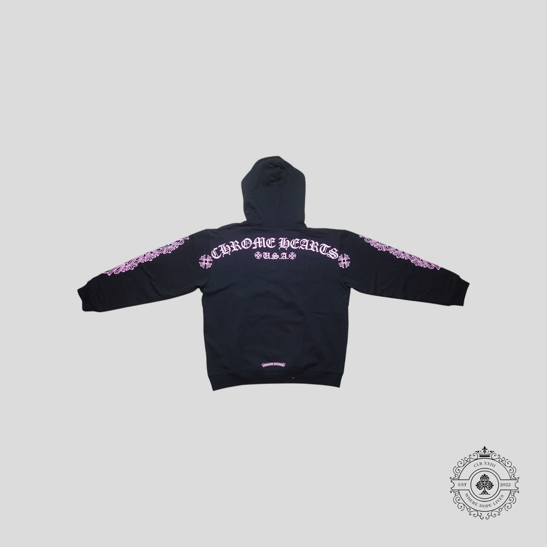 Chrome Hearts Scroll Logo Hoodie in Black/Pink