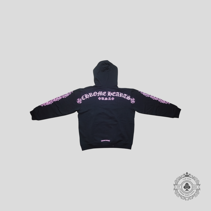 Chrome Hearts Scroll Logo Hoodie in Black/Pink