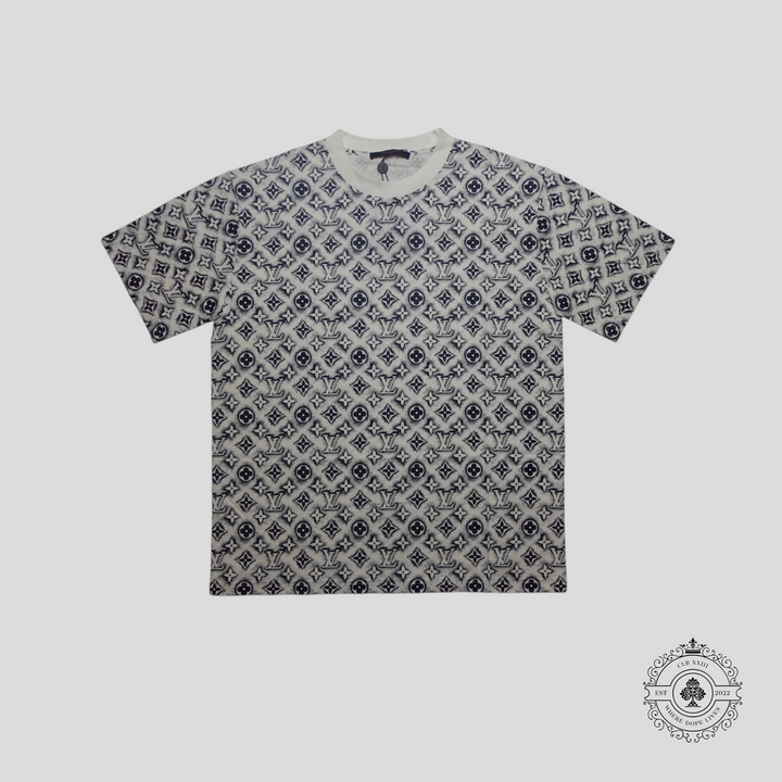 Louis Vuitton Monogram Sand Print T-Shirt in White/Navy Blue