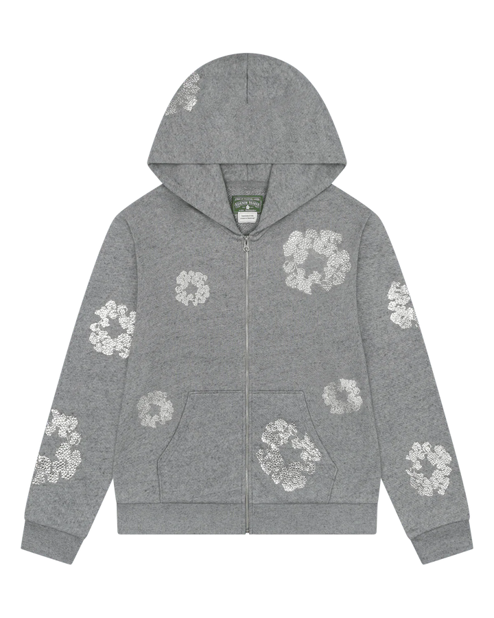 Denim Tears Cashmere Swarovski Cotton Wreath Zip Hoodie Grey