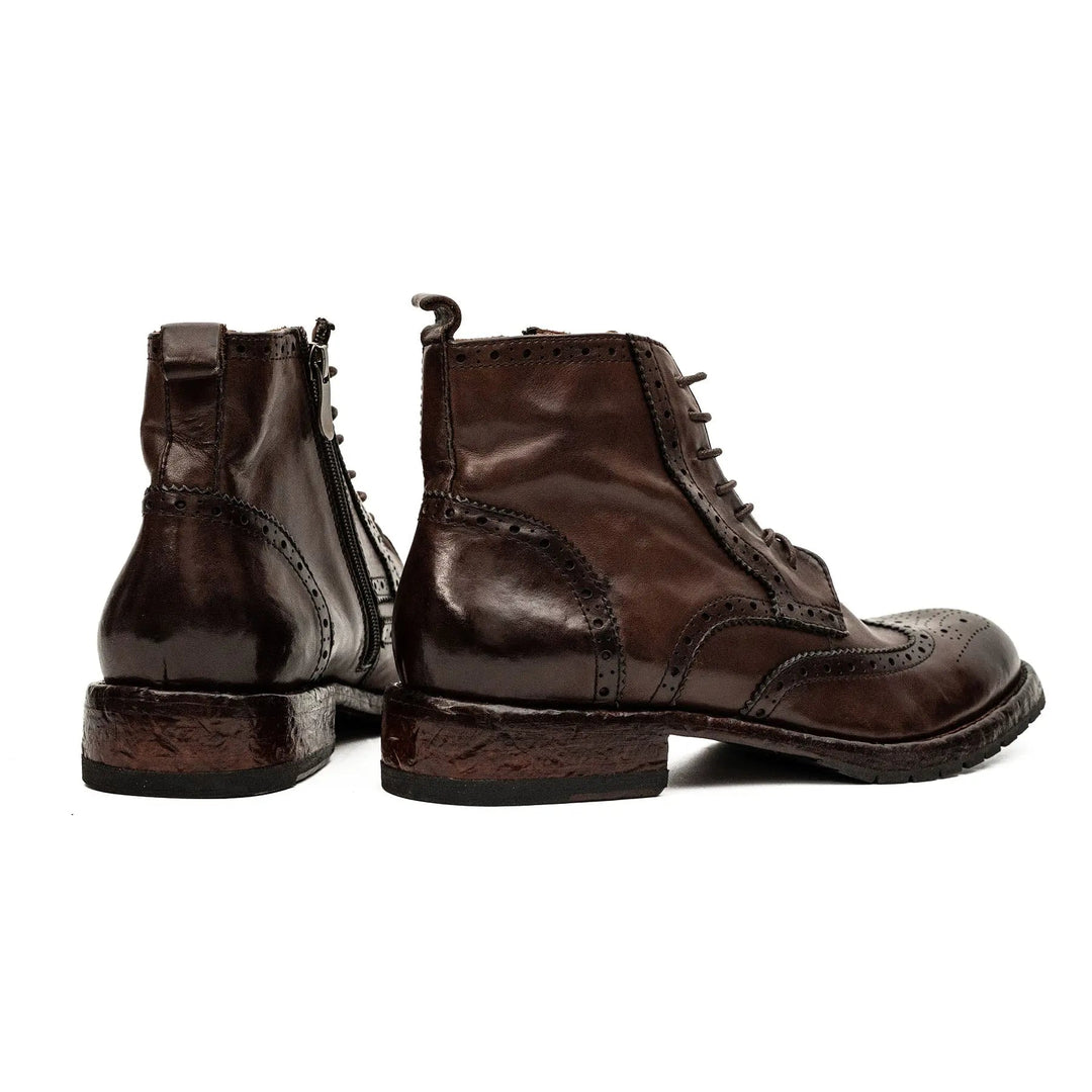 Brown Wingtip Calf Leather Ankle Boots