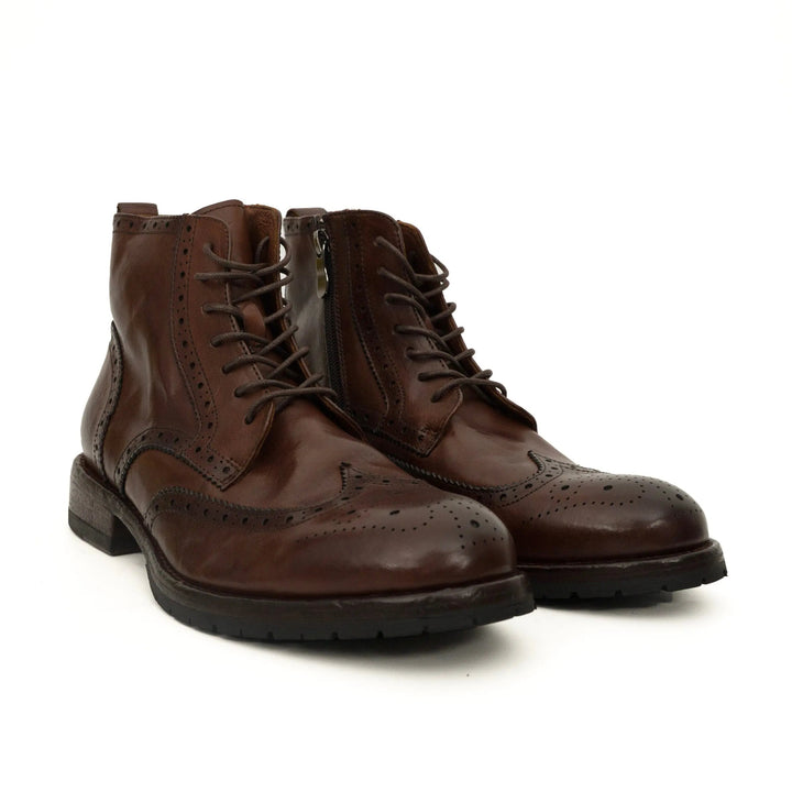 Brown Wingtip Calf Leather Ankle Boots