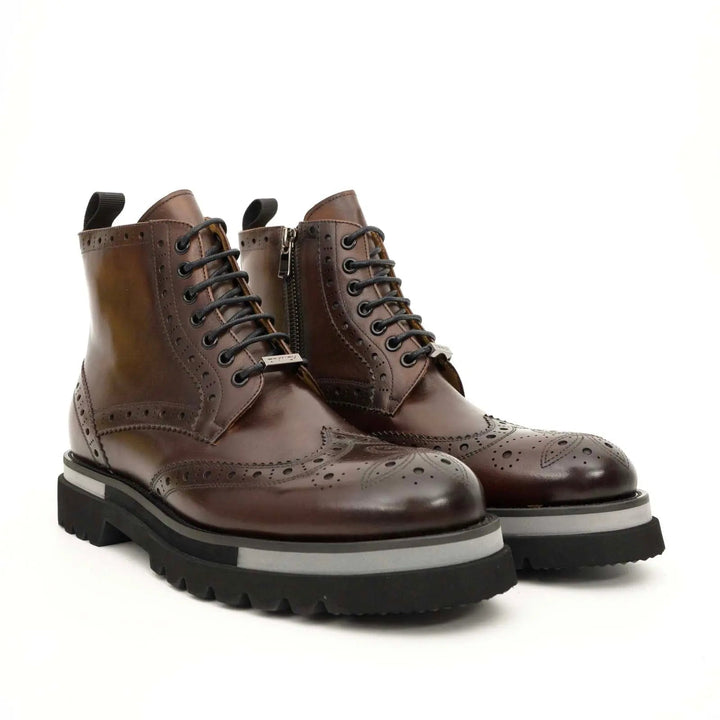 Brown Wingtip Cow Leather Ankle Boots