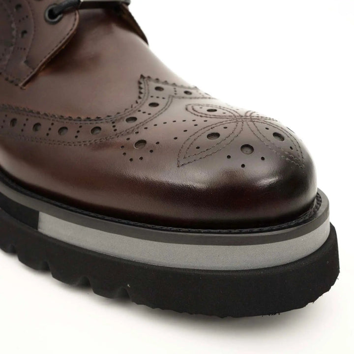 Brown Wingtip Cow Leather Ankle Boots