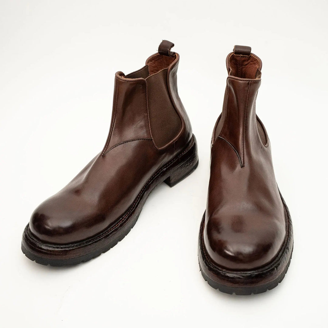 Brown Plain-Toe Cow Leather Chelsea Boots